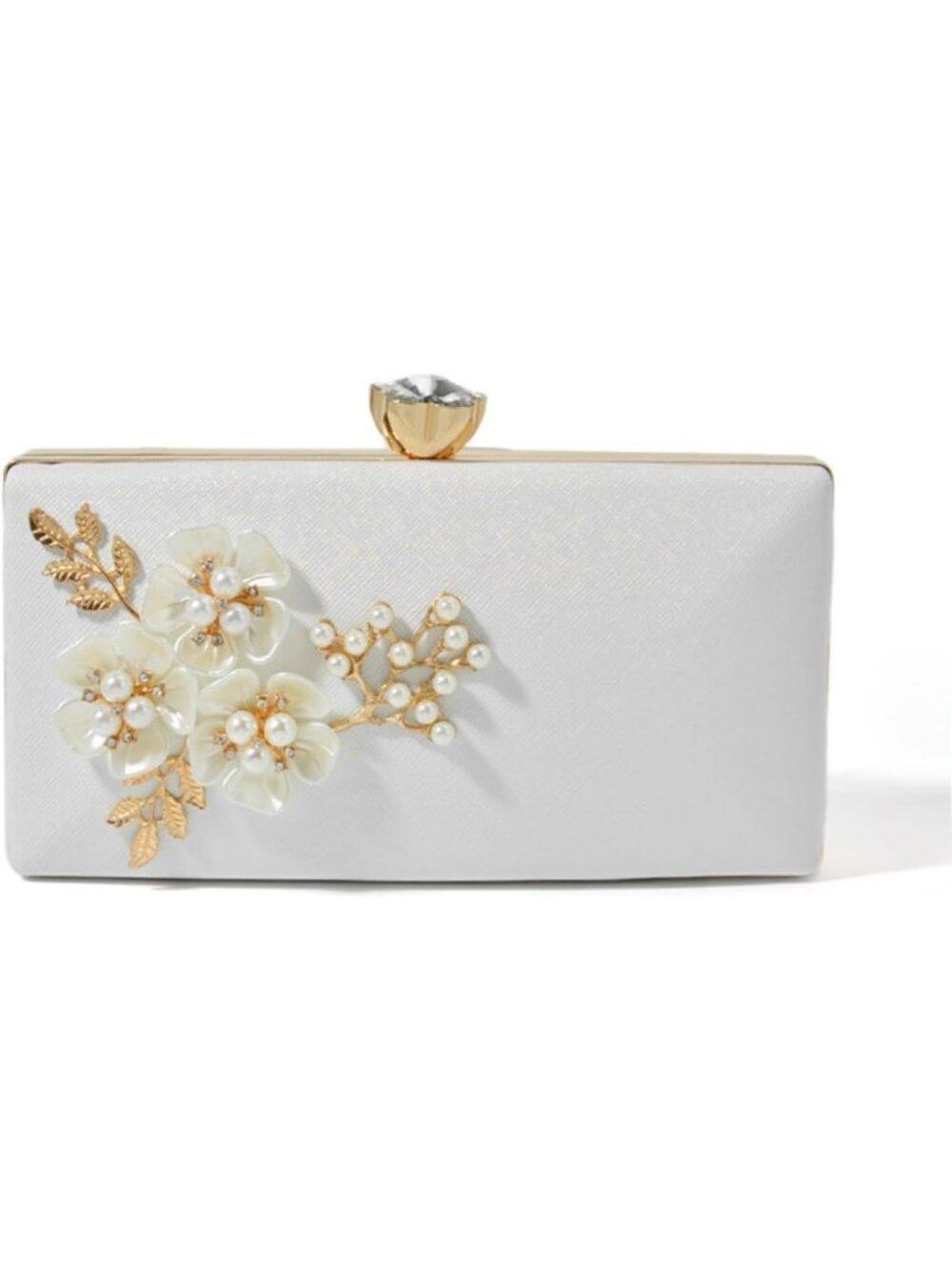Women's White Clutch Purse Flower Evening Clasp Imported Handbag for Party